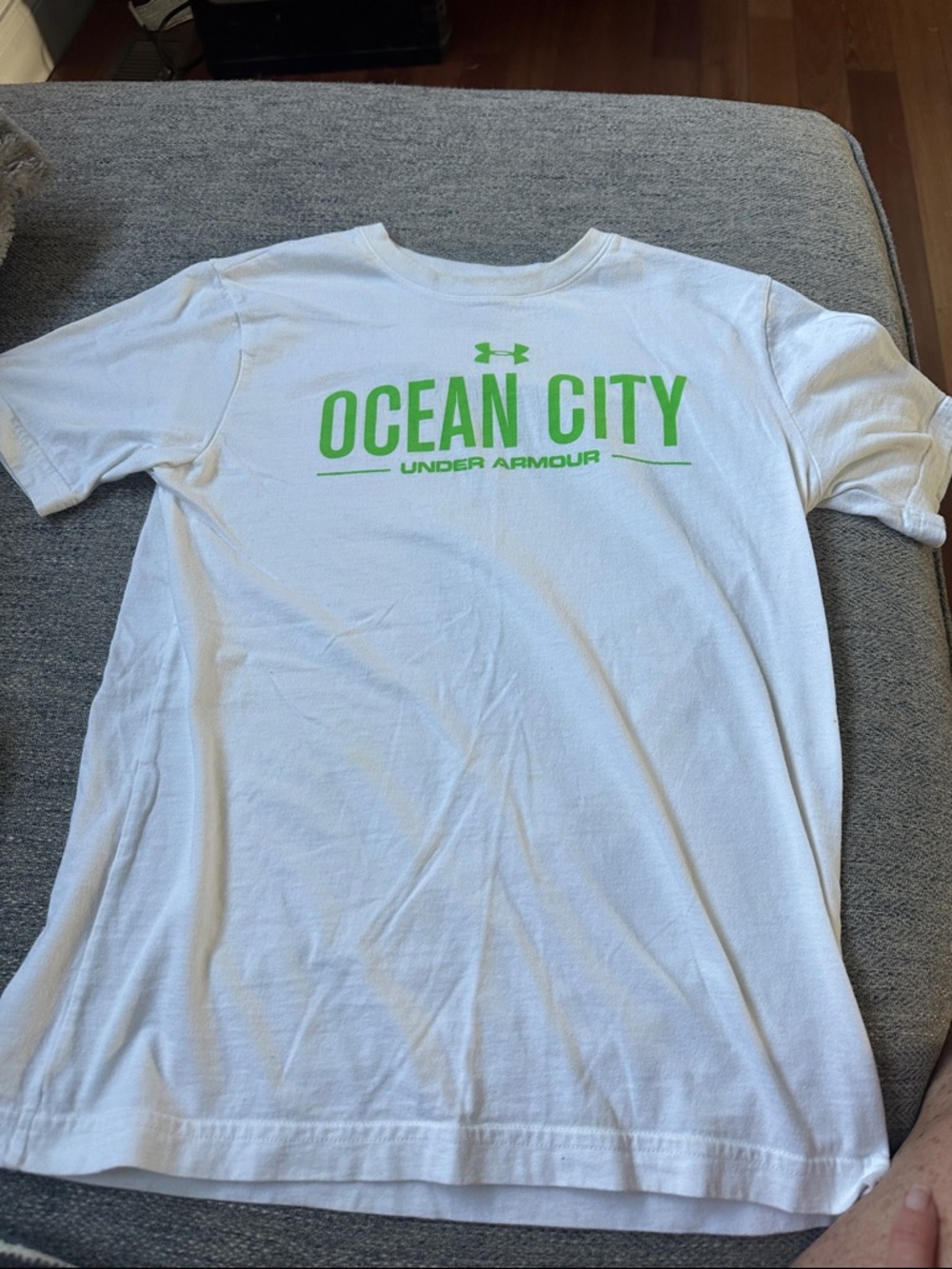 Under Armour White Short-Sleeve Tee with Neon Green Ocean City Logo